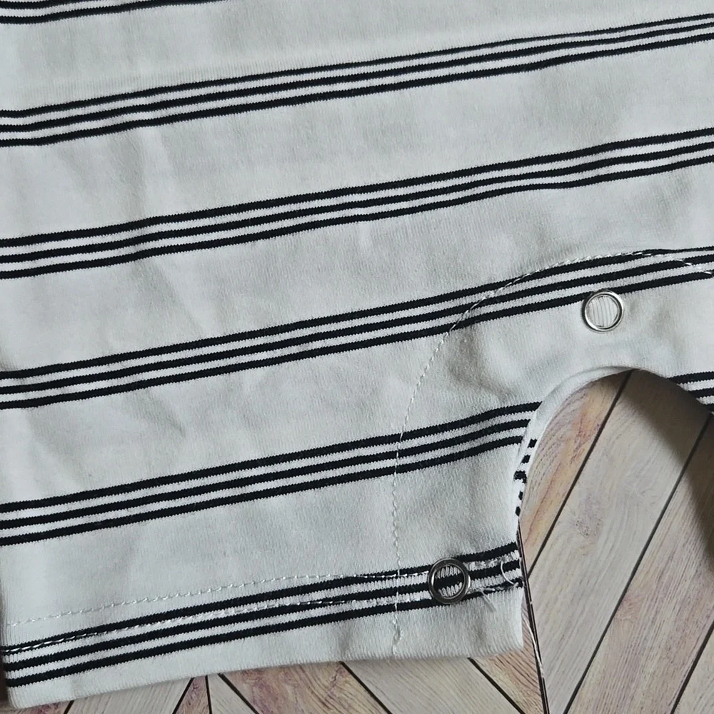 Baby Boy Black White Striped Romper Jumpsuit Short Sleeve Button-Up Outfit 0-3M